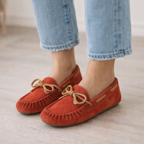 Lucky Brand Shoes - Lucky Brand Abelle 2 Wmns 8 M Suede Red Orange Moccasin Driving Loafer Boat Shoe
